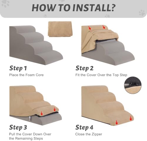 4-Step Dog Stairs Replacement Cover(for AODISMAN Pet Ramp Only),Khaki - Image 4