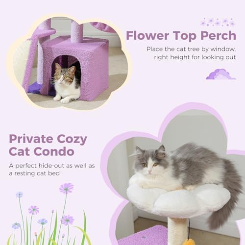 PETEPELA Cactus Cat Tree for Kittens & Small Cats, 32in Cat Tower,Purple - Image 3