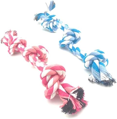 Dog Rope Toys Chew Rope Toy for Medium and Small Dogs Cat Puppy Teeth Cleaning Natural Cotton Dog Pull Rope for Interactive Tug of War Funny (Small 3 Knots (2Pack)) by CHLEBEM