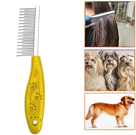 Dog or Cat Comb Grooming with Short and Long Teeth Dematting Knots Tangles Remover Combs Detangler Tool Suitable for Dogs Cats Poodle HorseStainless Steel Pin (Yellow) - Image 3