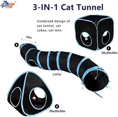 GONPETGP Cat Tunnels for Indoor Cats with Cube Tent Toys Combo, Pop Up Collapsible Crinkle Interactive Peek Hole, Cat Tube with Play Ball and Bell for Kitten, Puppy, Kitty, Rabbit - Set of 3 - Image 2