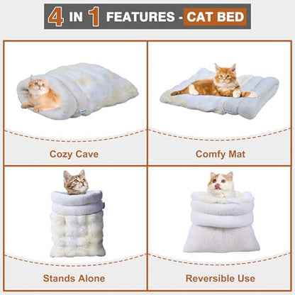 3 in 1 Semi-Enclosed Self Warming Burrow Cat Bed Sleeping Cave - Image 4