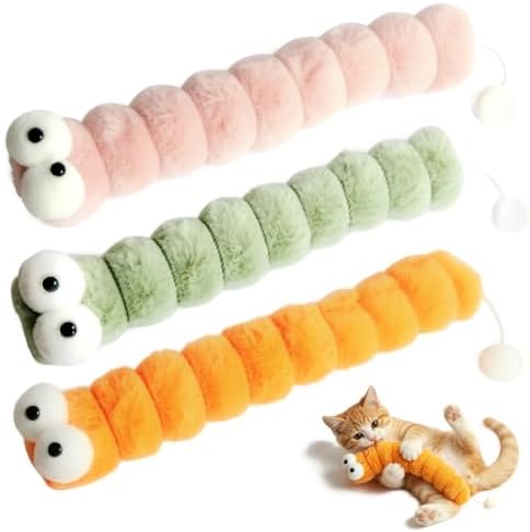Cat Toys Pillows, Catnip Toys for Cats 3 Pack, Cute Caterpillar Design, Interactive Indoor Kitten Kicker, Promotes Kitty Exercise, Soft and Durable by Unknown