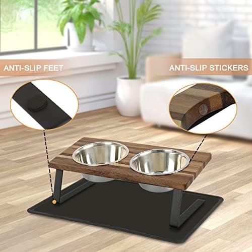 Aivituvin Elevated Dog Bowls, 15°Tilted Raised Cat Food Bowl, Walnut Wood Water Stand Feeder Set for Cats and Puppy, Pet Bowls with Anti Slip Mat(Small) - Image 6
