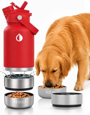 32 oz. Dog Water Bottle, Insulated Dog Travel Water Bottle, Stainless Steel Pet Water Bottle Dispenser Portable Food and Water Bowl for Dogs for Walking Dog Canteen Travel Kit by Hemli