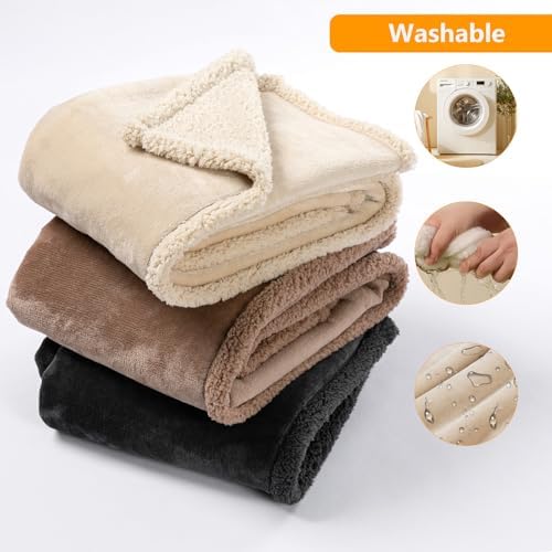 Waterproof Dog Bed Cover 85x57in Pet Blanket for Big Dogs Reversible Pets Couch Blankets for Puppy Fluffy Cream Sherpa Fleece Sofa Leakproof Covers for Cat Warm Washable-XL - Image 3