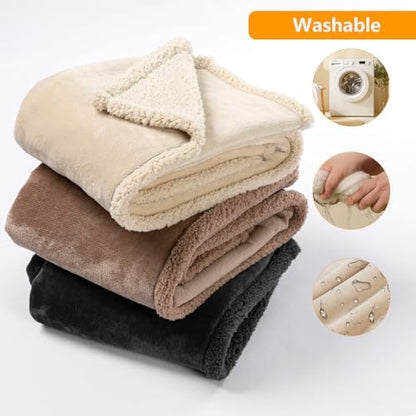 Waterproof Dog Bed Cover 85x57in Pet Blanket for Big Dogs Reversible Pets Couch Blankets for Puppy Fluffy Cream Sherpa Fleece Sofa Leakproof Covers for Cat Warm Washable-XL - Image 3