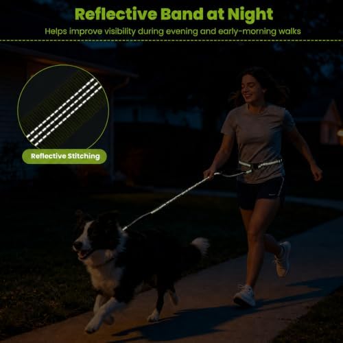 Hands Free Dog Leash, Adjustable Waist Belt 27-51", 2 Reflective Padded Handles, Comfortable Shock Absorbing Bungee, for Small Medium Large Dogs, Walking Jogging Running - Image 4