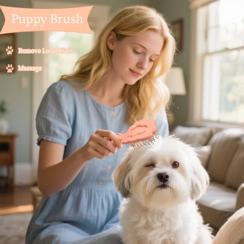 Cloud-Shaped Soft Bristle Small Dog Brush, Puppy Essentials (Pink) - Image 6