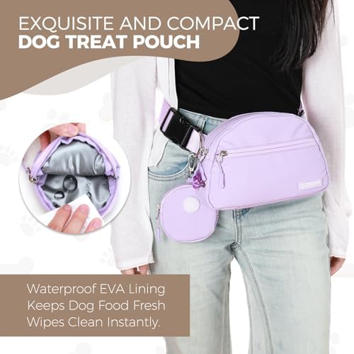 Dog Treat Pouch Pet Training Walking Fanny Pack with Built-in Poop Bag Dispenser & Waste Bag Holder | Stylish Puppy Training Essentials Supplies | Free Dog Clicker (Lavender) - Image 3