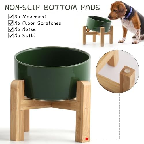 Petygooing Elevated/Raised 15°Slanted Ceramic Dog Bowl for Small and Medium Breeds, Tilted Anti Slip Pet Feeding Bowl,Food Water Dish with Stand for Cats and Dogs (28 OZ/3.6 Cups) Rust Green - Image 4
