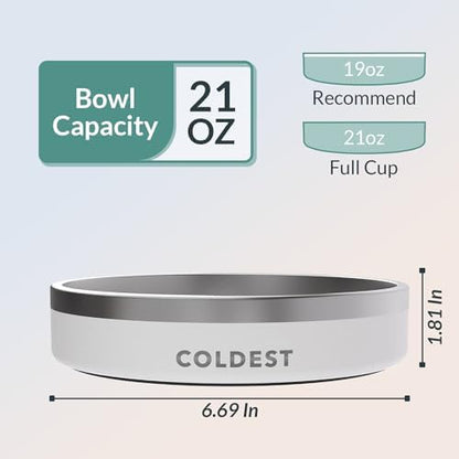 Coldest Dog Bowl - Anti Rust Metal, Non Slip, 3 Layers Insulated Stainless Steel Dog Bowls - Spill Proof & Heavy Duty - Water Bowl for Dogs, Cats & Pets, Dish Washer Safe (21 oz, Epic White) - Image 4