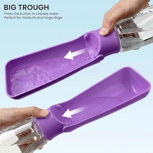 Portable Dog Water Bottle for Walking – 19oz / 12oz Foldable Pet Water Dispenser for Puppies, Medium & Large Dogs – Leak Proof Travel Water Bowl for Small Animals Dog Accessories(19OZ Purple) - Image 4