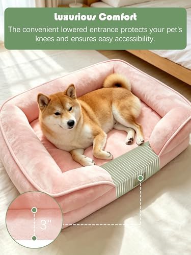 Spotted Play Orthopedic Dog Bed with Sides - Sofa Beds for Medium Dogs, Supportive Foam Pet Couch Bed with Washable Removable Cover, Waterproof Lining and Non-Slip Bottom, Pink - M - Image 3