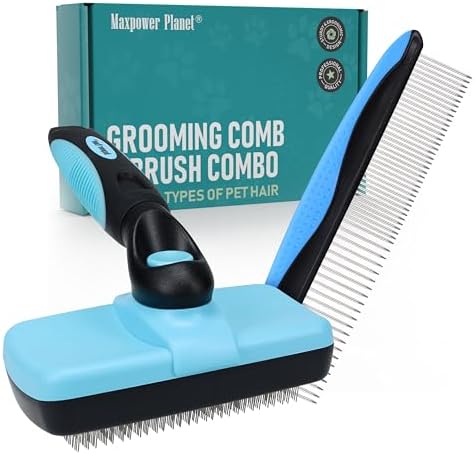 Maxpower Planet Pet Grooming Brush - Double Sided Shedding and Dematting Undercoat Rake Comb for Dogs and Cats,Extra Wide (C2 - Brush & Comb, Large) by MaxpowerPlanet