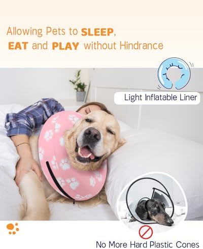 Supet Inflatable Dog Cone Collar for Large Medium Small Dogs, Soft Cone Collar for Dogs Cats, ECollar Doggie Neck Donut Dog Cone Alternative After Surgery - Image 3