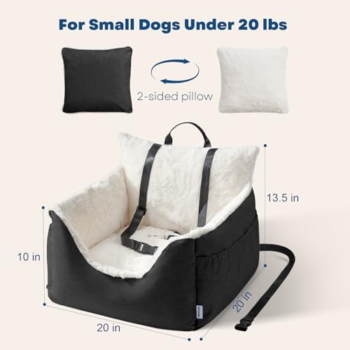 Milk and Soda Small Dog Car Seat Bed for Small Dogs Under 20 LBS with 2-Sided Pillow, Side Pockets, Clip on Leash, Machine Washable Cover, Pet Carseat Travel Carrier, Black, Small - Image 2