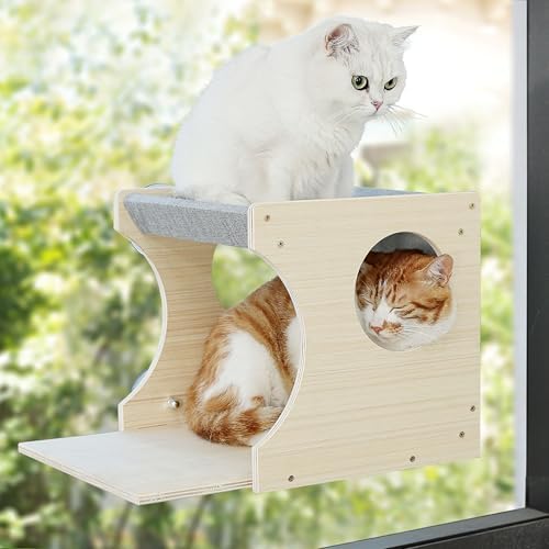 Cat Window Perch，2-Tier Hammock & Hideaway House with Strong Suction Cups by HAPYKITYS