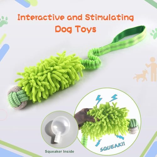 Dog Puppy Toys Dog Squeak Toys Plush Dog Toy with Dog Ropes Knots for Fun and Teeth Cleaning,Tug of War Toys, Puppy Chew Toys, Dog Rope Toys for Training Small, Large Dogs (Green, Dog Bite Ball Toy) - Image 3