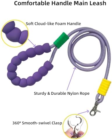 Double Dog Leash for 2 Small Dogs, 4ft Stylish No Tangle 360° Swivel Dual Pet Leash with Bubble Foam Handle, Pink Purple Gradient Walking Accessory for Girls & Pet Lovers - Image 4
