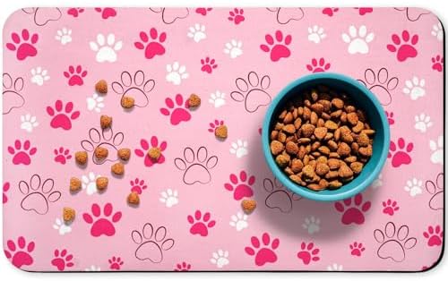 Pet Feeding Mats - Waterproof, Absorbent, for Dog & Cat, Pink, 16 x 24 inch by Zoeeya