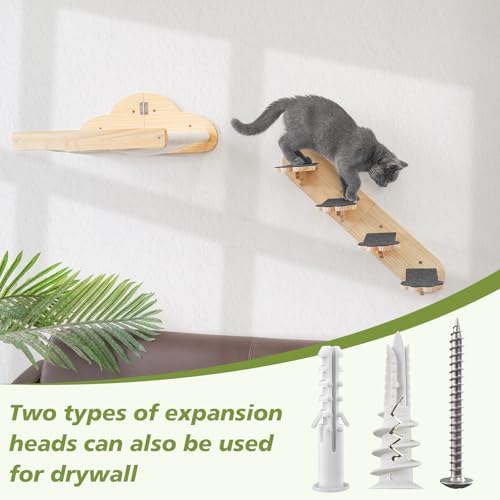 Wall Mounted Cat Hammock with 3 Climbing Steps,Pine Wood Cat Climbing Shelves & Perches up to 30lbs,Kitty Wall Shelf Furniture for Indoor Sleeping, Lounging,Climbing and Playing - Image 5