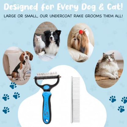 Sinko Shedding Brush for Dog and Cat, Undercoat Rake & Comb with Extra-Wide Double-Sided Stainless Steel Teeth for Deshedding, Brushing, Removing Loose Fur, Knots, Mats & Tangles in Pets (Blue) - Image 6