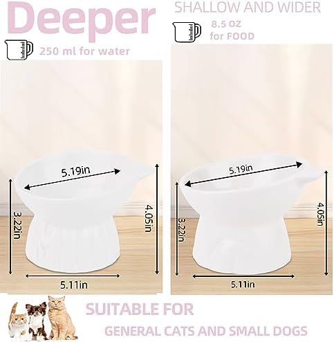 Elevated Cat Bowls 2-Pack, Ceramic Raised Cat Food & Water Dishes - Extra Wide & Shallow Whisker-Friendly Design, Anti-Vomit & Easy Digestion, Lead/Cadmium-Free, Microwave & Dishwasher Safe (White) - Image 2