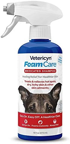 Vetericyn FoamCare Medicated Dog Shampoo - Instant Foaming, Spray-On Hypoallergenic Shampoo, Medicated Formula for Sensitive Skin, Safe for Dogs and Cats. 16 Ounce by Vetericyn