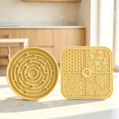 Dog Lick Mat for Anxiety Relief, Slow Feeder Bowl for Dogs & Cats, Silicone Lick Pad with Strong Suction Cups for Pet Grooming, Bath, Tooth Cleaning, Distraction and Calming, Yellow by YCTMALL