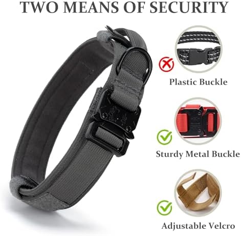 Tactical Dog Collar, Adjustable Military Training Nylon Pet Collar, Grey M - Image 4