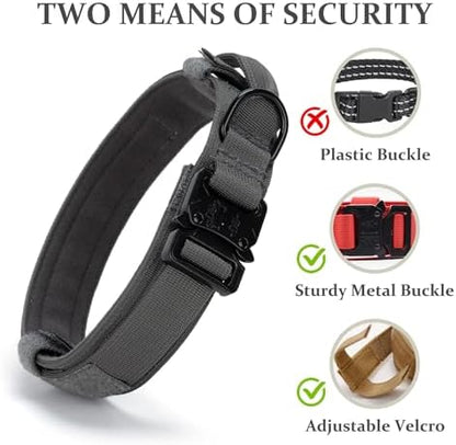 Tactical Dog Collar, Adjustable Military Training Nylon Pet Collar, Grey M - Image 4
