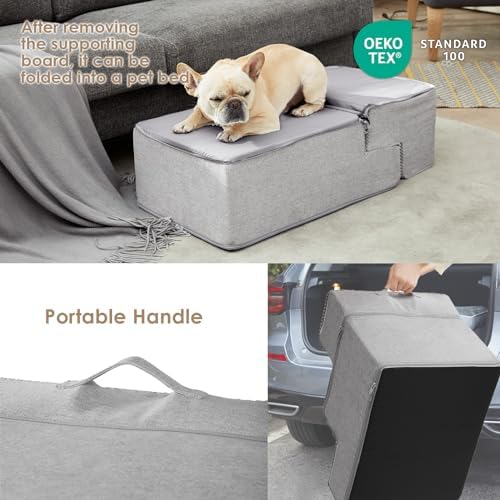 EHEYCIGA Dog Stairs for Bed 18" H, 4-Step Dog Steps for High Bed, Light Grey - Image 5