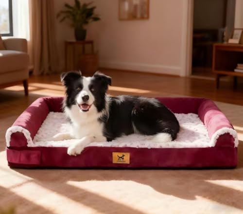 XXL Orthopedic Dog Bed for Large Dogs, Egg-Crate Foam with Bolster by PAWPUBBY