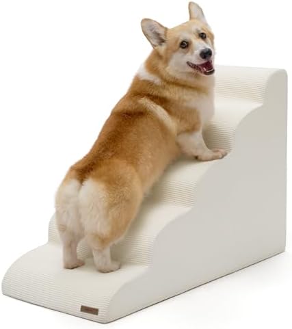 Lesure Dog Stairs for Small Dogs, Beige, 5 Step Ramp for High Bed and Couch by Lesure
