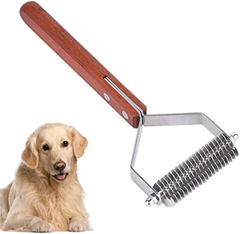 Awtang Undercoat Rake for Dogs, Cats Grooming Dematting Comb, 20 Stainless Steel Blades Wooden Handle Dog Brush by Litewoo