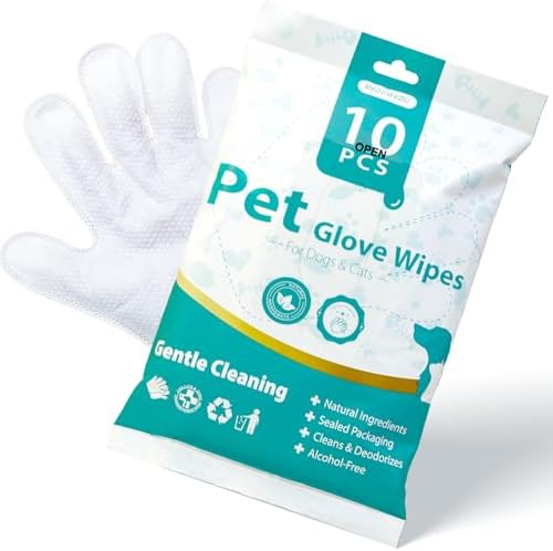 MEDUWEDU [10 Count] No-Rinse Pet Glove Wipes – 5-Finger Design, Coconut Oil & Aloe, Hypoallergenic Grooming Mitts for Dogs & Cats by MEDUWEDU