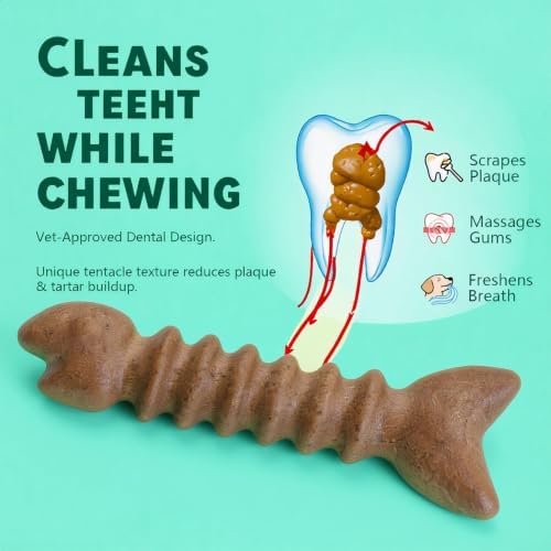 MECOOL Durable Nylon Dog Chew Toy – Bacon Flavored Fish Bone Shape for Aggressive Chewers, Tough Interactive Teething Toy for Medium Large Dogs, Long-Lasting Dental Chew Bone - Image 3