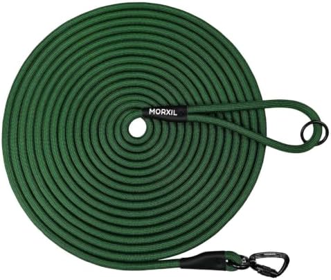 Long Dog Leash, 10ft 30ft 50 feet Heavy Duty Dog Training Leash, Aviation Aluminum Auto Locking Carabiner, Nylon Rope Long Line Check Cord Recall Lead for Yard,Playing,Camping,Dark Green,10FT by MORXIL