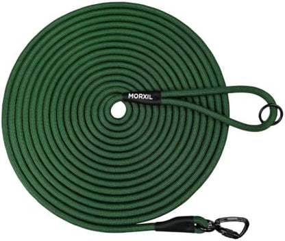 Long Dog Leash, 10ft 30ft 50 feet Heavy Duty Dog Training Leash, Aviation Aluminum Auto Locking Carabiner, Nylon Rope Long Line Check Cord Recall Lead for Yard,Playing,Camping,Dark Green,10FT by MORXIL