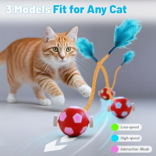 Interactive Cat Toys with Feather Snappy Tail for Bored Indoor Adults Cats, Safe Rolling Toys Ball with 3 Models, Automatic Cats Toy for Any Floor, Electric Moving Cat Enrichment Toy - Image 4