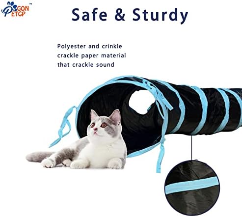 GONPETGP Cat Tunnels for Indoor Cats with Cube Tent Toys Combo, Pop Up Collapsible Crinkle Interactive Peek Hole, Cat Tube with Play Ball and Bell for Kitten, Puppy, Kitty, Rabbit - Set of 3 - Image 4