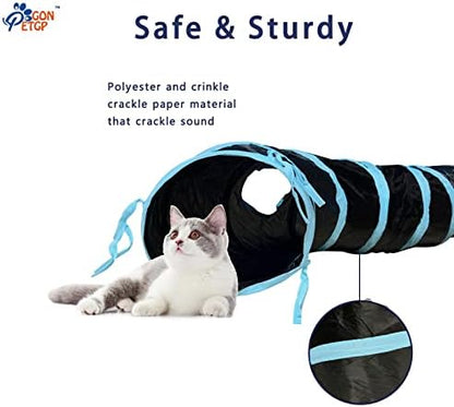GONPETGP Cat Tunnels for Indoor Cats with Cube Tent Toys Combo, Pop Up Collapsible Crinkle Interactive Peek Hole, Cat Tube with Play Ball and Bell for Kitten, Puppy, Kitty, Rabbit - Set of 3 - Image 4