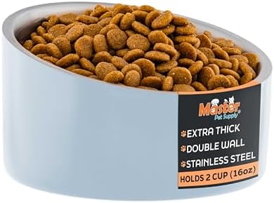 Master Pet Supply Stainless Steel Slanted Dog Cat Food Bowl 16 oz Glacier by MasterPetSupply
