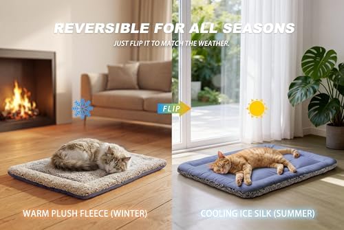 Self Warming Cat Bed, Reversible Cooling Mat for Cats, Dark Blue, 24x36 In - Image 2