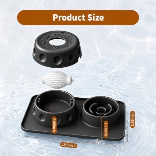 Slow Feeder Dog Bowl and Cat Water Bowl Set, 2 in 1 Pet Food and Water Bowl with Spill Proof Tray, Maze Puzzle Slow Eating Bowl for Cats and Dogs Black - Image 5