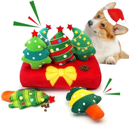 Christmas Hide and Seek Dog Toys, Squeaky Interactive Puzzle Dog Toys for Boredom and Stimulation, Dog Enrichment Toys for Small and Medium Dogs (Christmas Trees, Pack of 6) by Lepawit