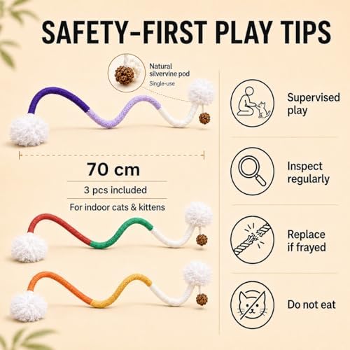 Bent Cat Rope Toy, Pet Chew Toys, Interactive Tease Toys for Cats and Kittens, Bite-Proof Playthings, Cotton Rope Kitten Toys Dental Care Stress Relief Pet Supplies (Extra Large 3 Pack) - Image 4