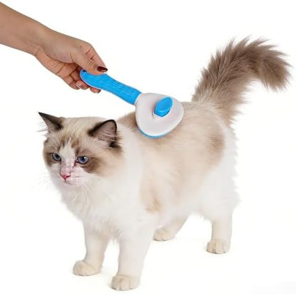 1Pc Cat Hair Brush Self Cleaning Slicker Brush with Release Button Pet Grooming Tool Skin Friendly Deshedding Brush for Dogs and Cats Easy Clean Blue 7.48 x 3.94 in - Image 3