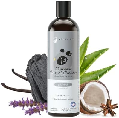 kin+kind Charcoal Natural Dog Shampoo - Deep Cleaning & Odor Control - Patchouli Fragrance - 12 fl oz by kinkind